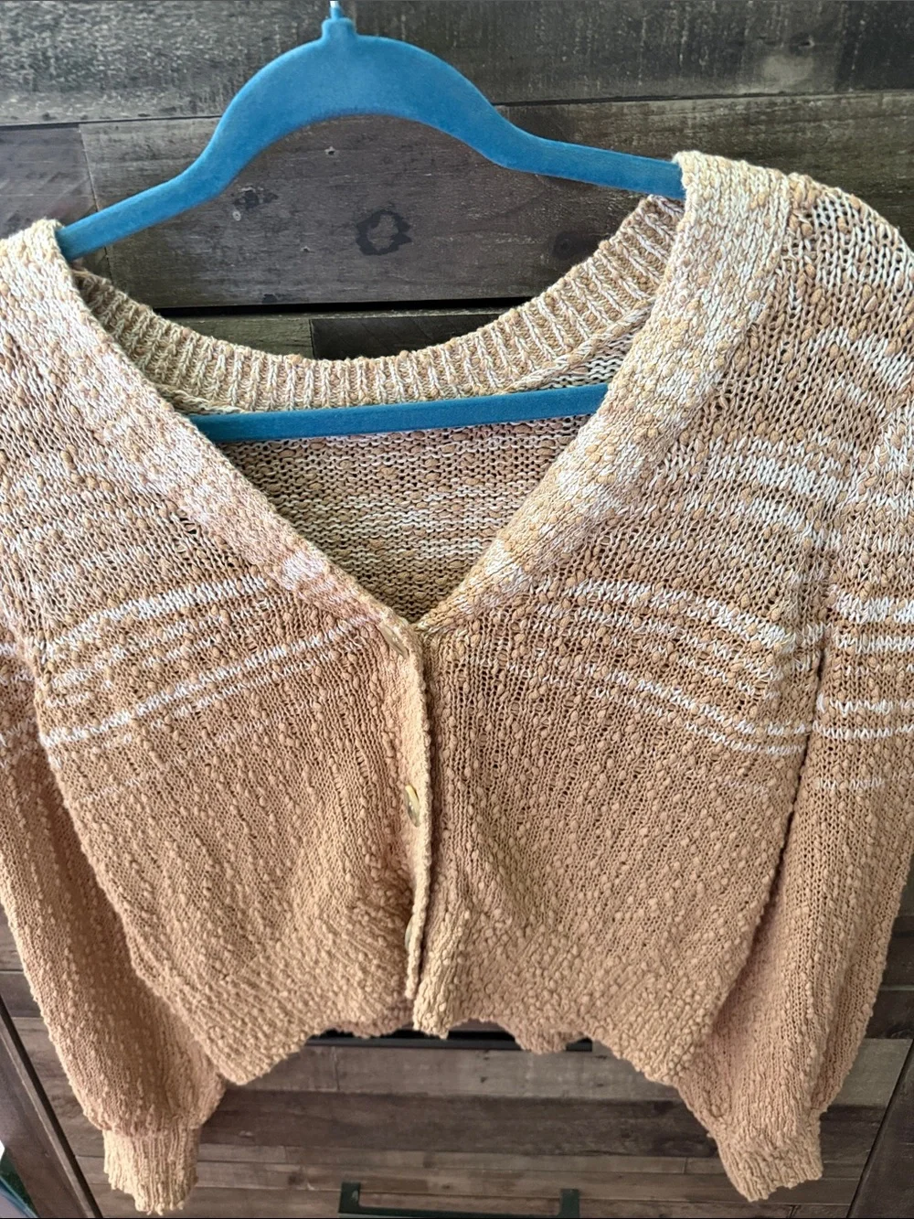 J. Crew Cropped V-Neck Cardigan in Light Tan and Cream